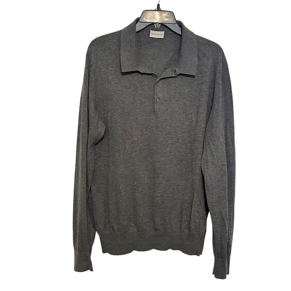 Moncler Men's Cotton Long-Sleeve Polo Shirt Gray XL